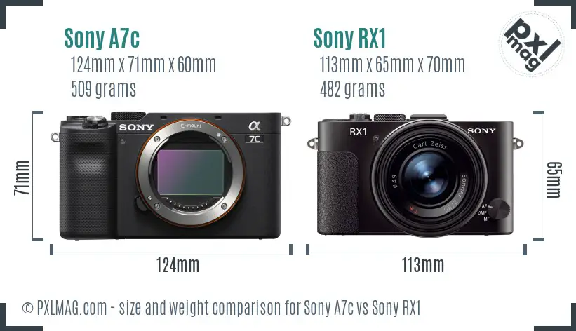 Sony A7c vs Sony RX1 size comparison