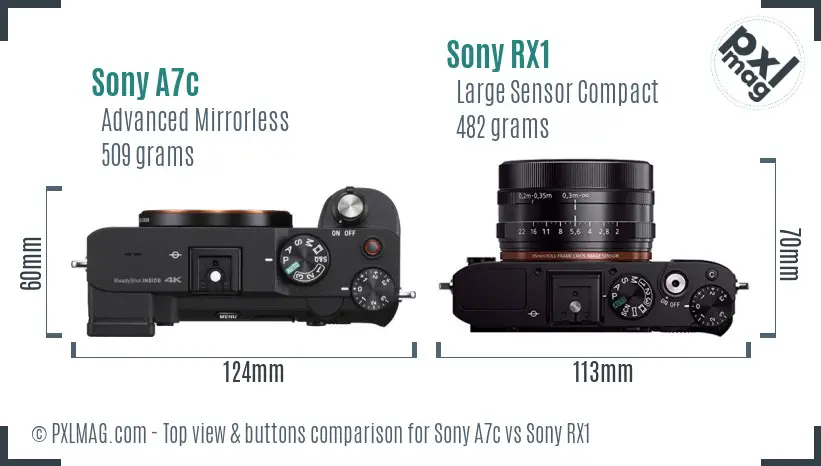 Sony A7c vs Sony RX1 top view buttons comparison