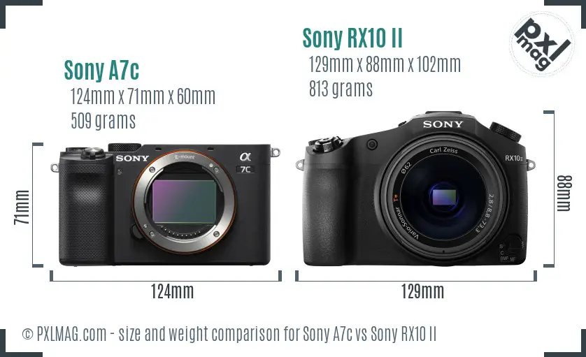 Sony A7c vs Sony RX10 II size comparison