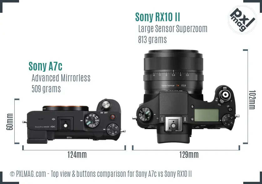 Sony A7c vs Sony RX10 II top view buttons comparison
