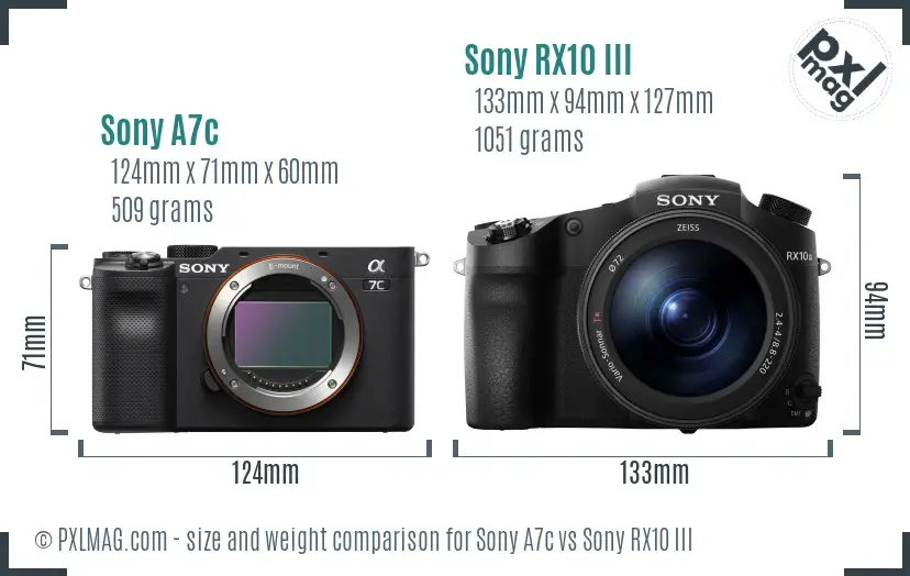 Sony A7c vs Sony RX10 III size comparison