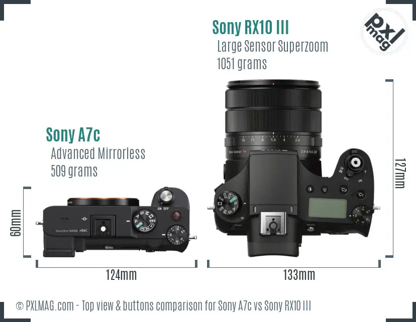 Sony A7c vs Sony RX10 III top view buttons comparison
