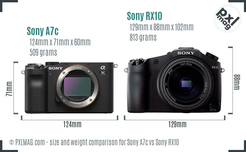 Sony A7c vs Sony RX10 size comparison