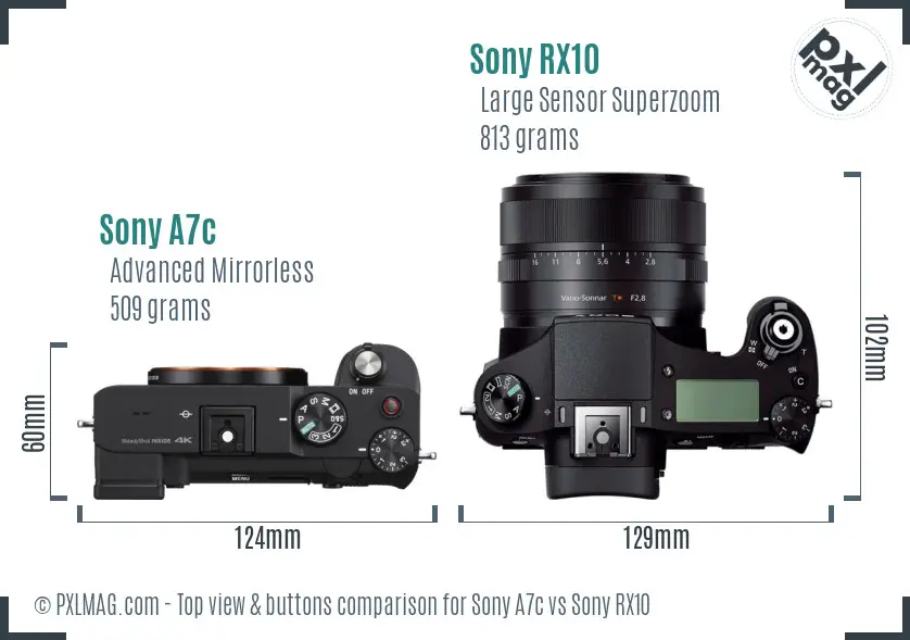 Sony A7c vs Sony RX10 top view buttons comparison
