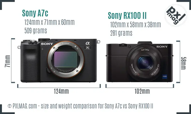 Sony A7c vs Sony RX100 II size comparison