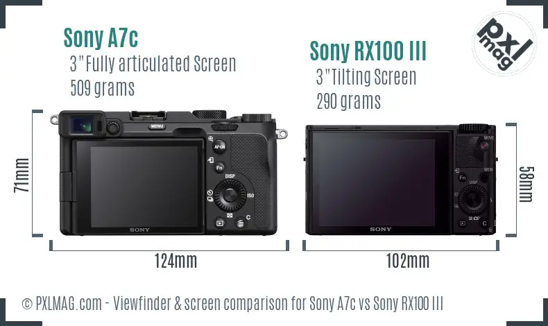Sony A7c vs Sony RX100 III Screen and Viewfinder comparison