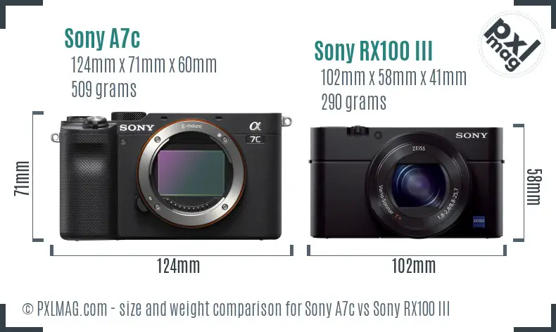 Sony A7c vs Sony RX100 III size comparison