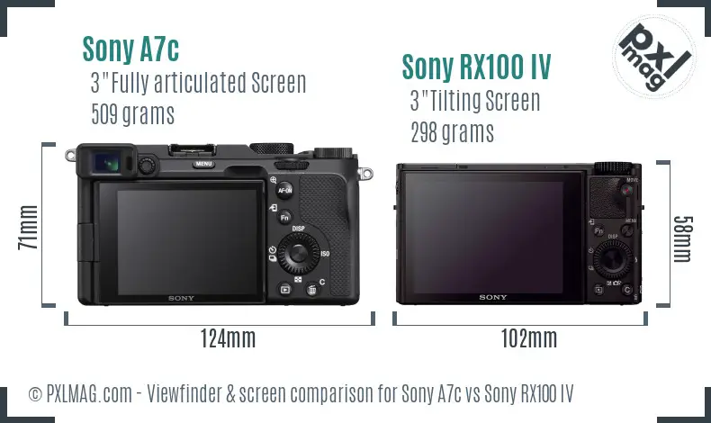 Sony A7c vs Sony RX100 IV Screen and Viewfinder comparison