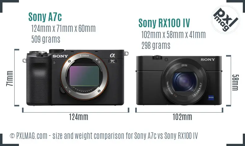 Sony A7c vs Sony RX100 IV size comparison