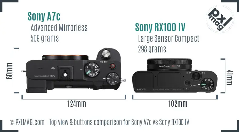 Sony A7c vs Sony RX100 IV top view buttons comparison