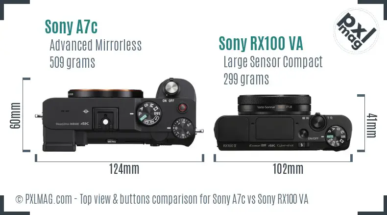 Sony A7c vs Sony RX100 VA top view buttons comparison