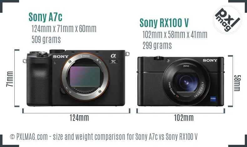 Sony A7c vs Sony RX100 V size comparison