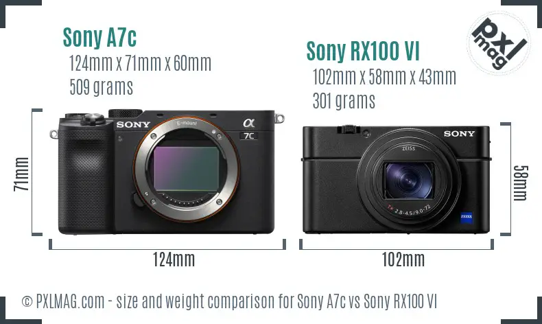 Sony A7c vs Sony RX100 VI size comparison