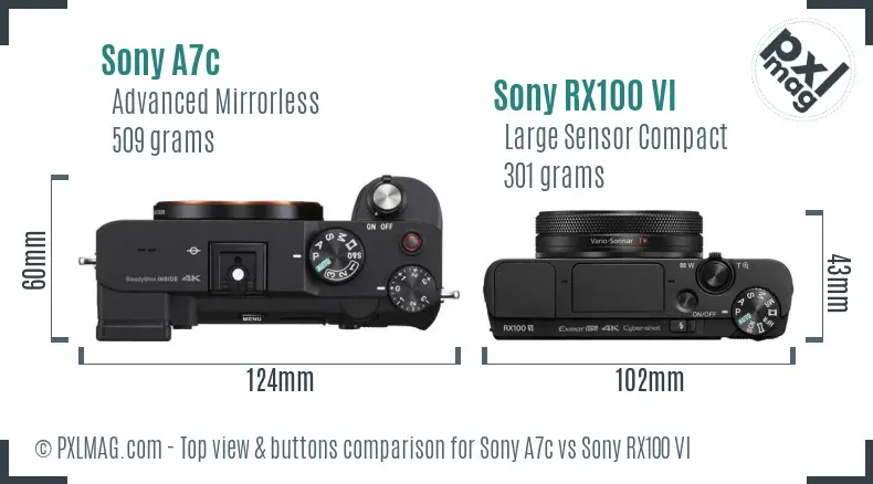 Sony A7c vs Sony RX100 VI top view buttons comparison