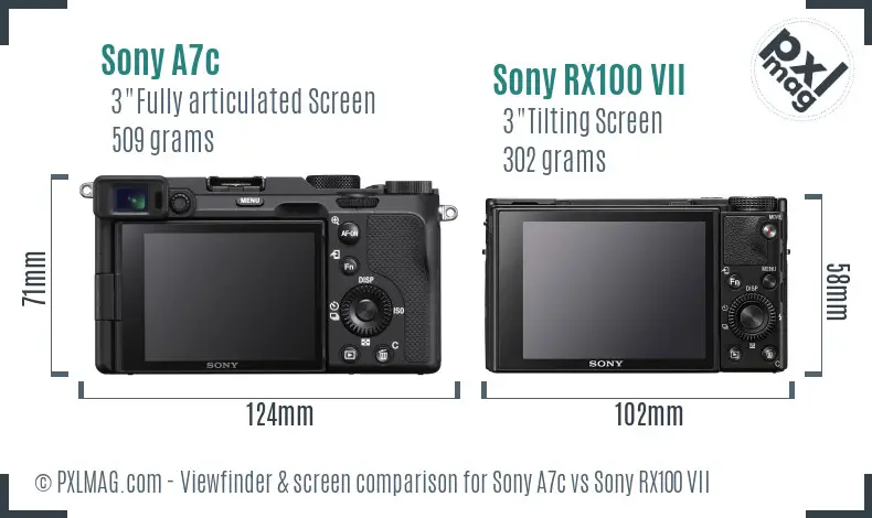 Sony A7c vs Sony RX100 VII Screen and Viewfinder comparison