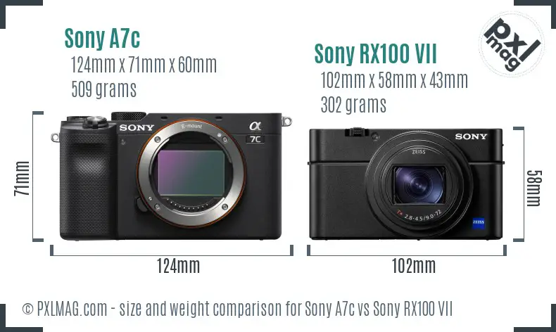 Sony A7c vs Sony RX100 VII size comparison