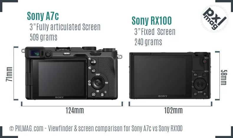 Sony A7c vs Sony RX100 Screen and Viewfinder comparison