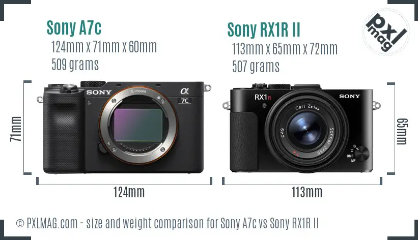 Sony A7c vs Sony RX1R II size comparison
