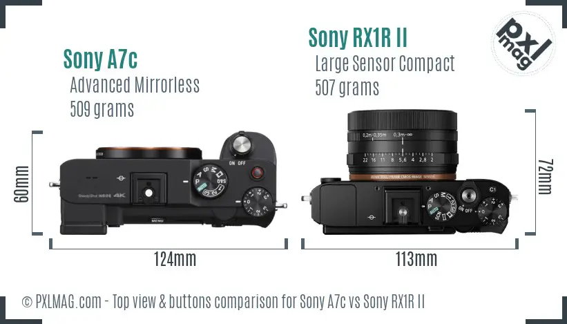 Sony A7c vs Sony RX1R II top view buttons comparison