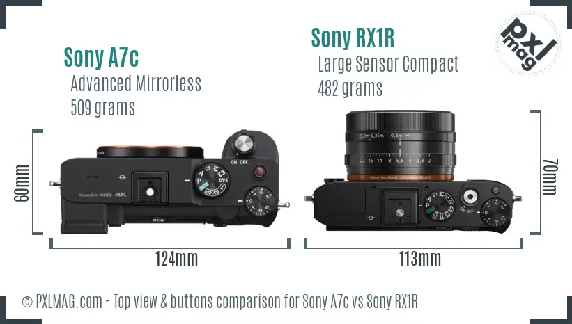 Sony A7c vs Sony RX1R top view buttons comparison