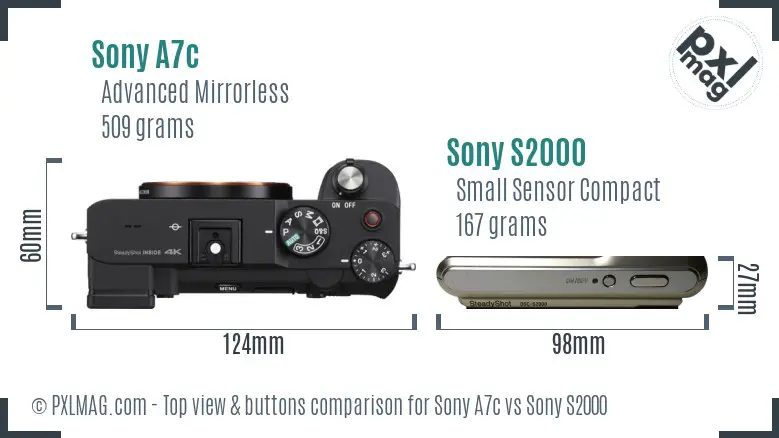 Sony A7c vs Sony S2000 top view buttons comparison