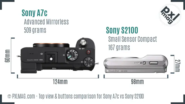 Sony A7c vs Sony S2100 top view buttons comparison