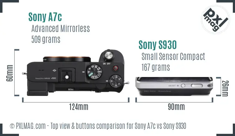 Sony A7c vs Sony S930 top view buttons comparison