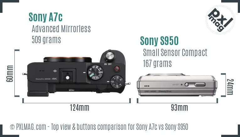 Sony A7c vs Sony S950 top view buttons comparison