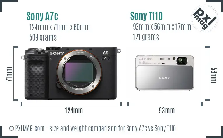 Sony A7c vs Sony T110 size comparison