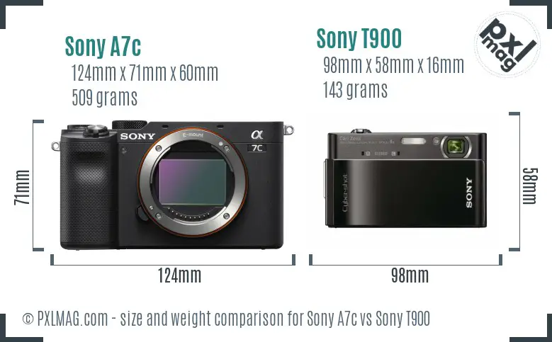 Sony A7c vs Sony T900 size comparison