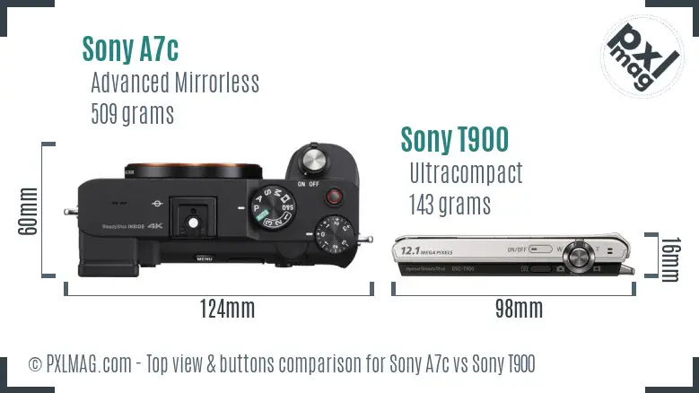 Sony A7c vs Sony T900 top view buttons comparison