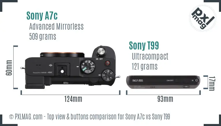 Sony A7c vs Sony T99 top view buttons comparison