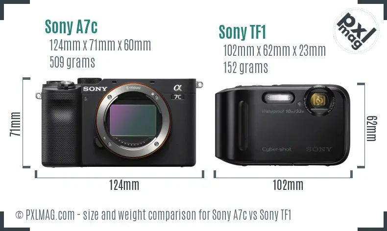 Sony A7c vs Sony TF1 size comparison
