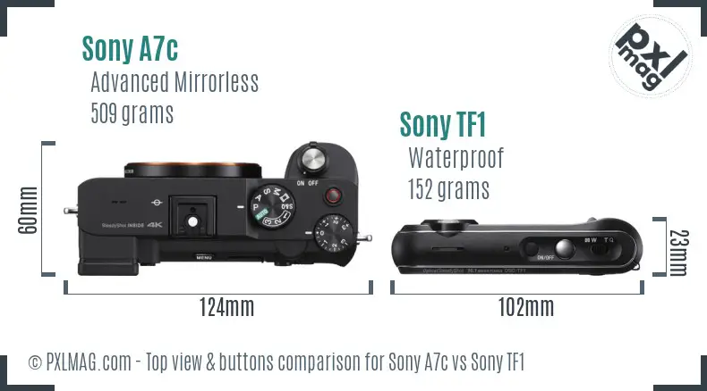 Sony A7c vs Sony TF1 top view buttons comparison