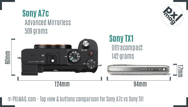 Sony A7c vs Sony TX1 top view buttons comparison