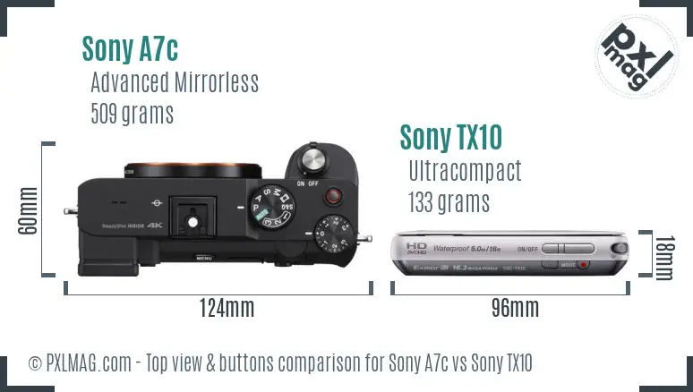 Sony A7c vs Sony TX10 top view buttons comparison