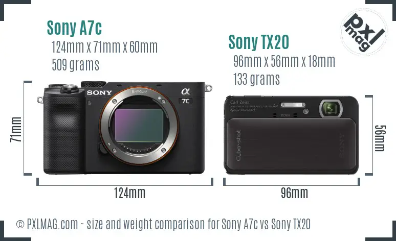 Sony A7c vs Sony TX20 size comparison