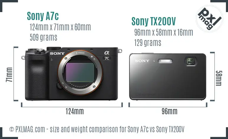 Sony A7c vs Sony TX200V size comparison