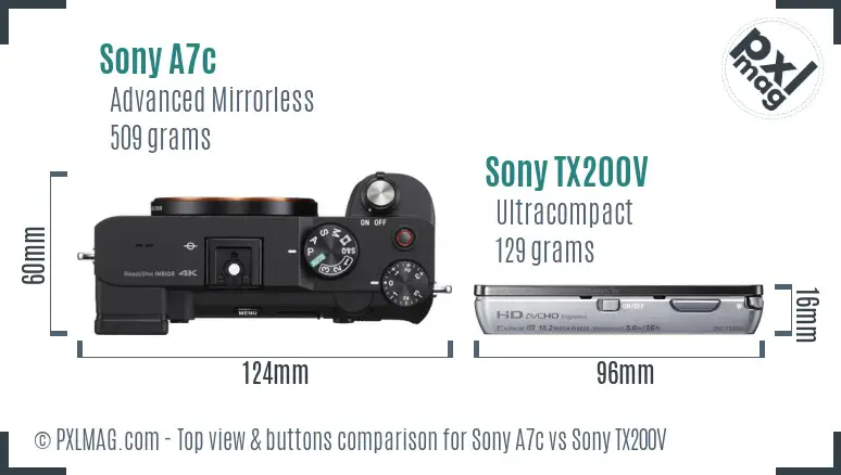 Sony A7c vs Sony TX200V top view buttons comparison