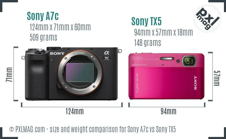 Sony A7c vs Sony TX5 size comparison