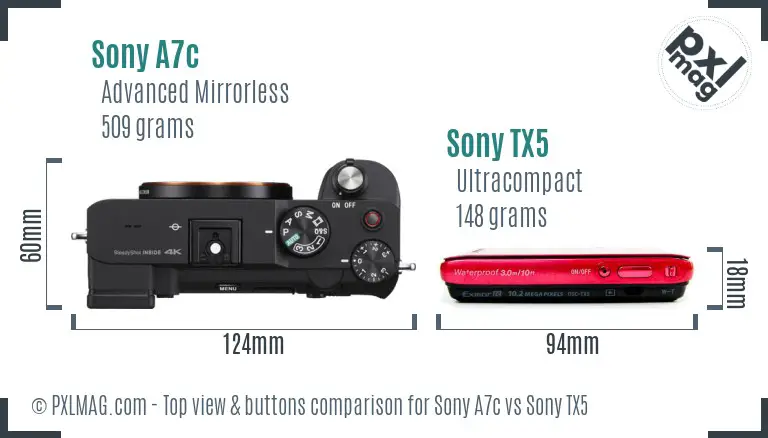 Sony A7c vs Sony TX5 top view buttons comparison