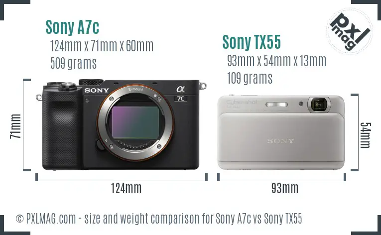 Sony A7c vs Sony TX55 size comparison