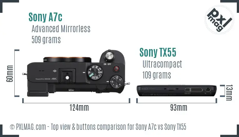 Sony A7c vs Sony TX55 top view buttons comparison