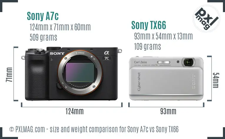 Sony A7c vs Sony TX66 size comparison