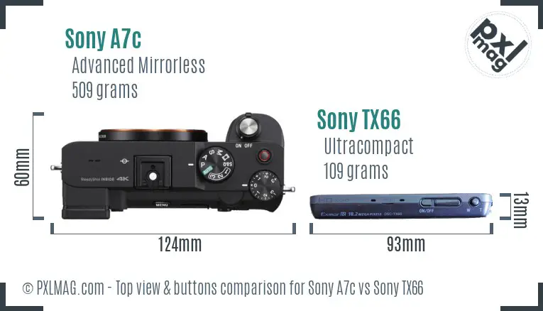 Sony A7c vs Sony TX66 top view buttons comparison