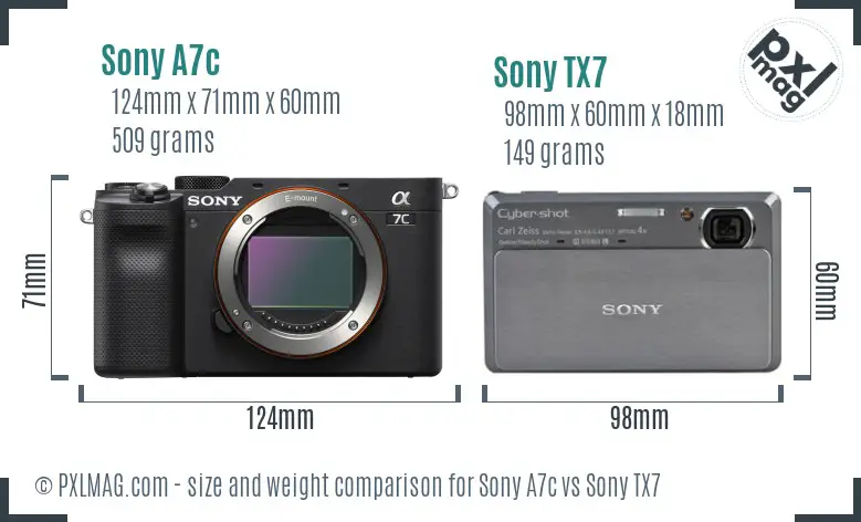 Sony A7c vs Sony TX7 size comparison
