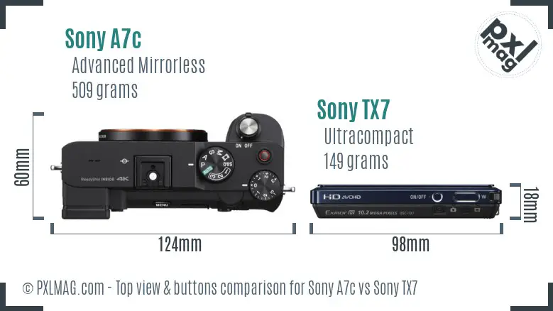 Sony A7c vs Sony TX7 top view buttons comparison