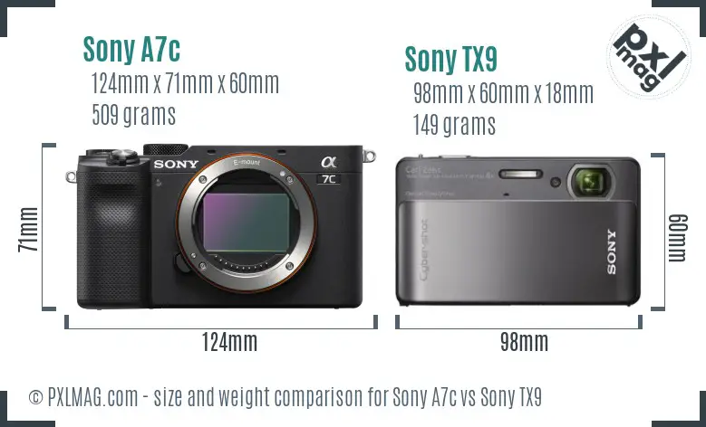 Sony A7c vs Sony TX9 size comparison