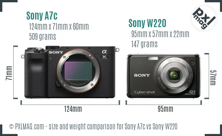 Sony A7c vs Sony W220 size comparison