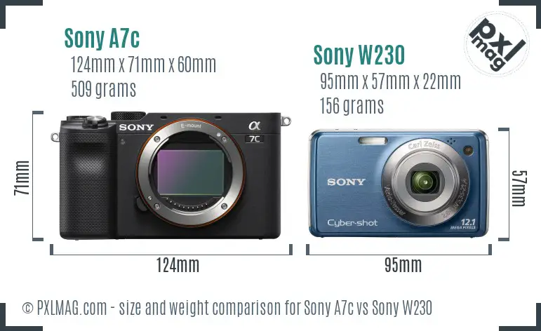 Sony A7c vs Sony W230 size comparison